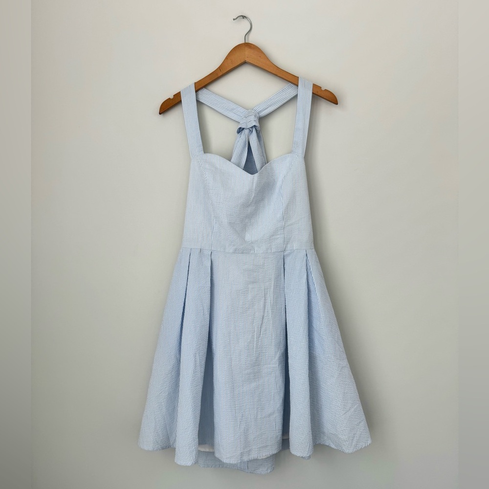 Lauren James Seersucker Summer Sleeveless Open Back Dress Size L